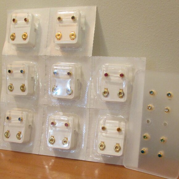 Caflon Surgical Steel 4mm Ear Piercing Studs, 12 Pair Birthstone Colors - Picture 1 of 12